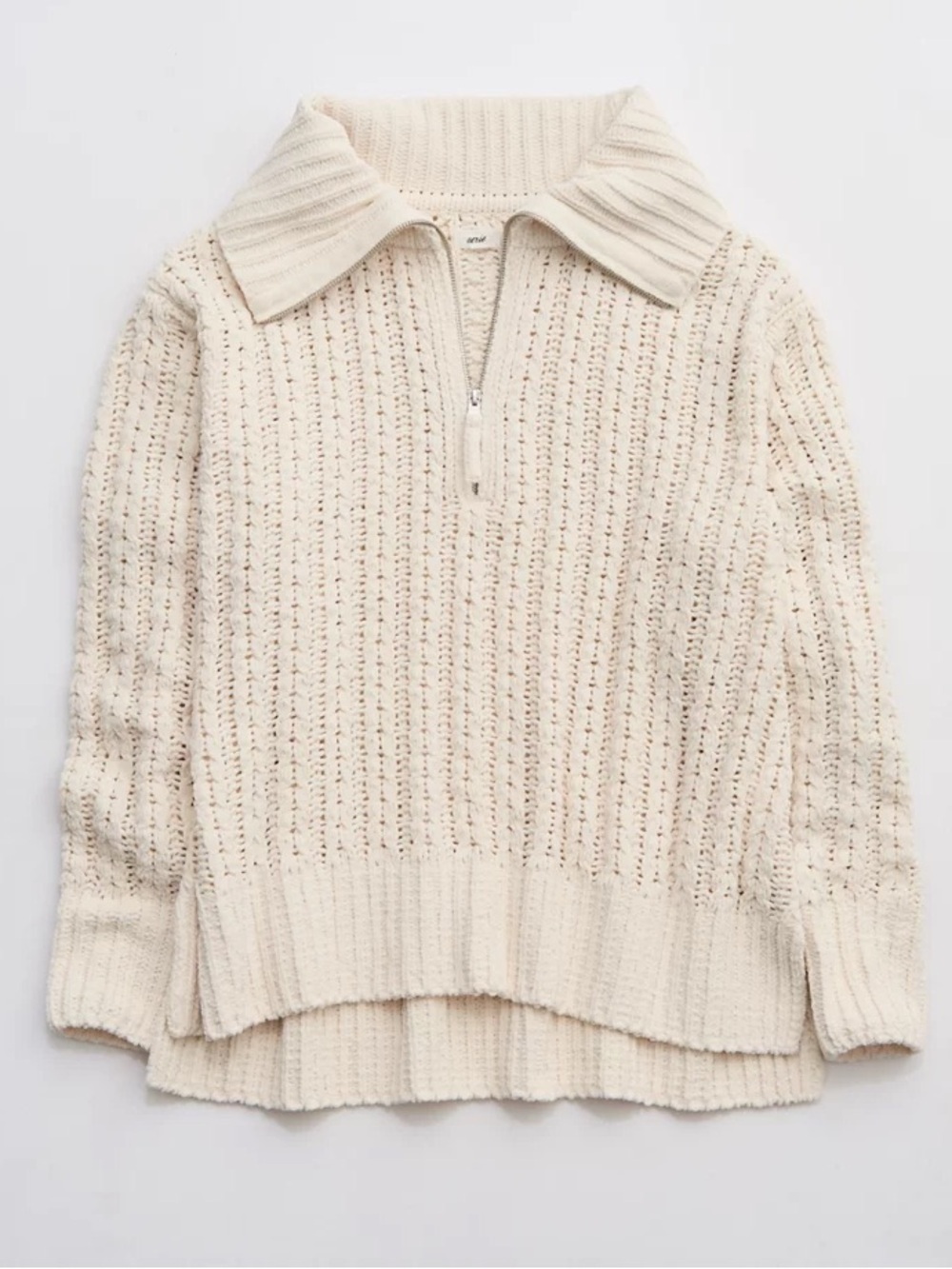 Aerie Cable Car Quarter Zip Sweater in Toasted Cocunut XXL Chunky Open Knit
